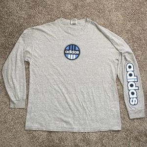 Vintage Adidas Shirt Mens L Gray Chest Logo Long Sleeve Tee